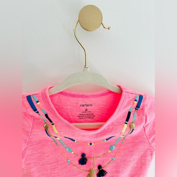 ⚡️4/$20⚡️Carter's Baby Girl Pink Tee with Tassel Necklace Graphic Size 6 Months - Picture 3 of 3